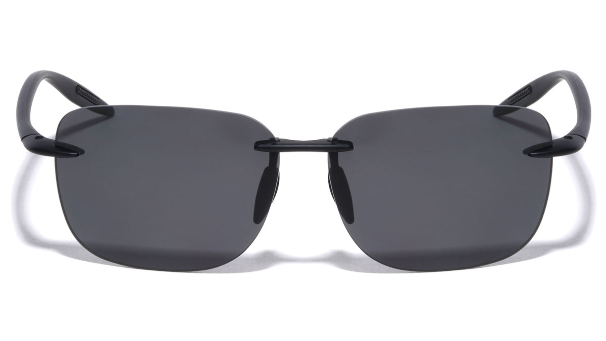 Polarized Premium Quality Black TR90 Flexible Lightweight Rimless Square Sports Wholesale Sunglasses (sold by 1/2 dozen per order)
