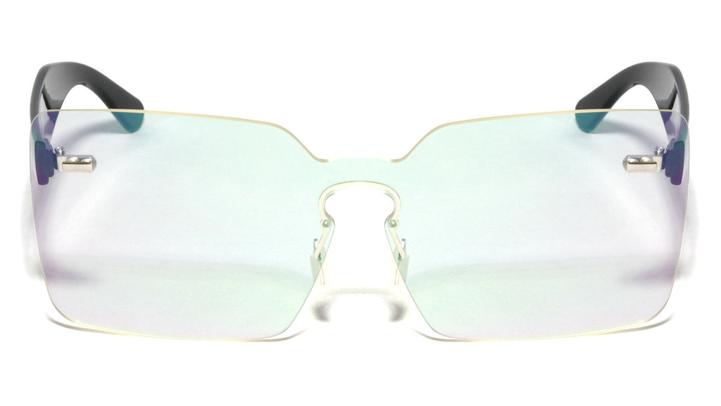 Rimless One Piece Shield Keyhole Nose Bridge Clear Lens Squared