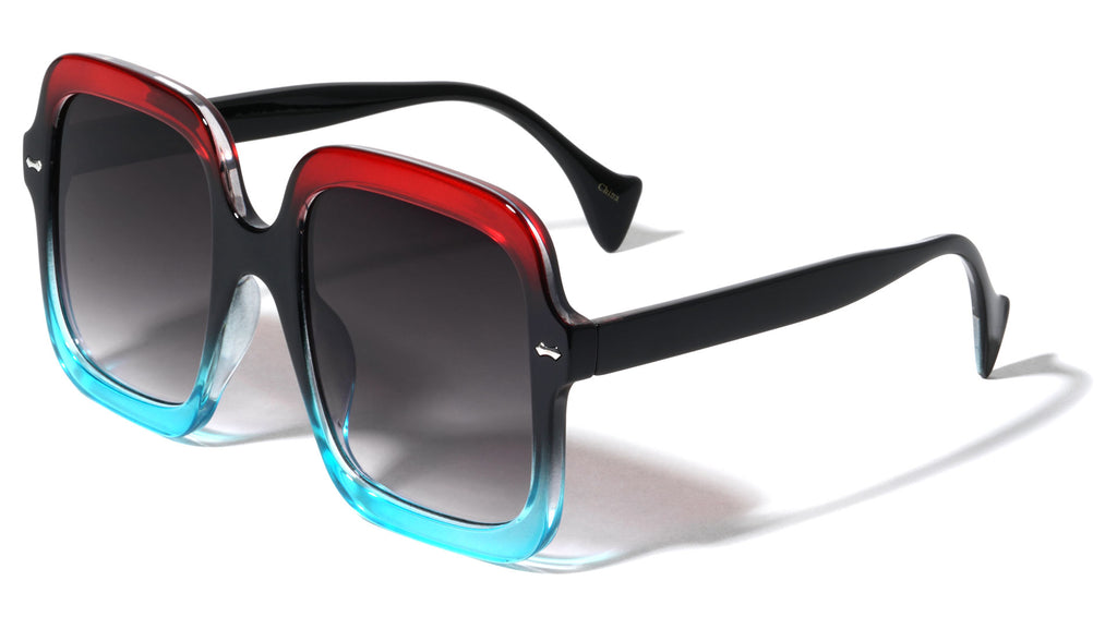 Unisex Blue And Red Crystal-Trim Square Sunglasses - Unbranded Crystal Blue Classic Acetate Rectangle Tinted Sunglasses  main image 4