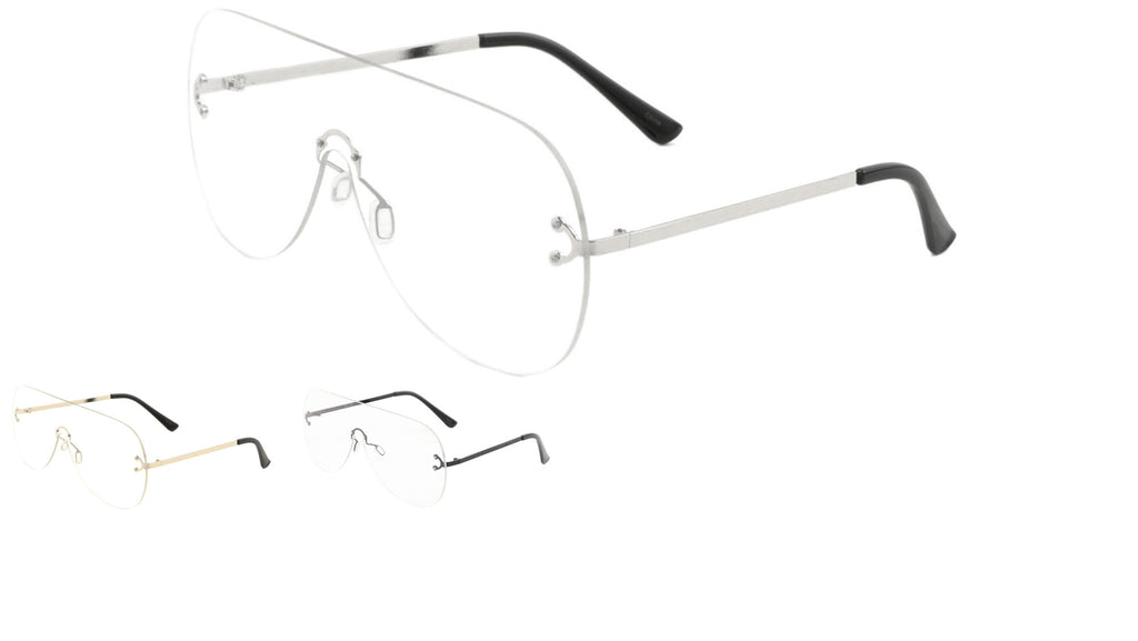 Rimless Solid One Piece Rounded Shield Clear Lens Wholesale Bulk