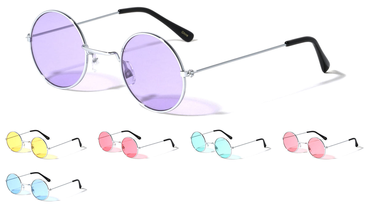 Color Lens Wide Bridge Retro Round Wholesale Sunglasses