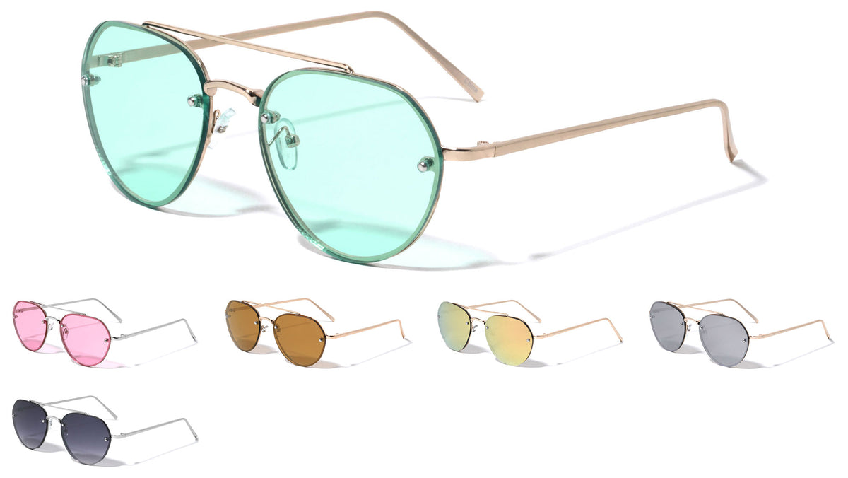 Rimless Color Mirror Aviators Wholesale Bulk Sunglasses