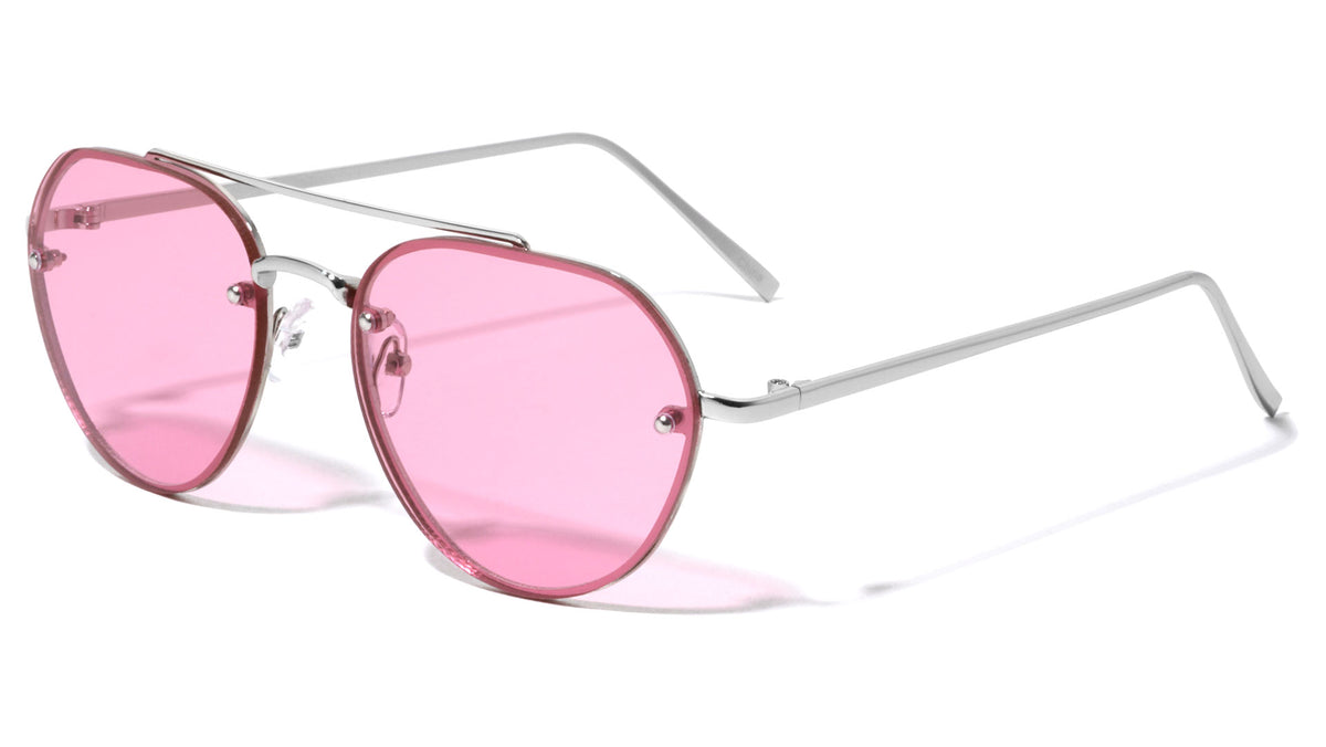 Rimless Color Mirror Aviators Wholesale Bulk Sunglasses