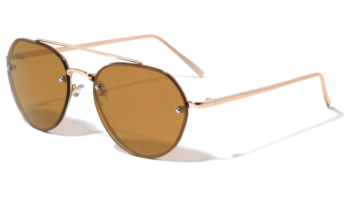Rimless Color Mirror Aviators Wholesale Bulk Sunglasses