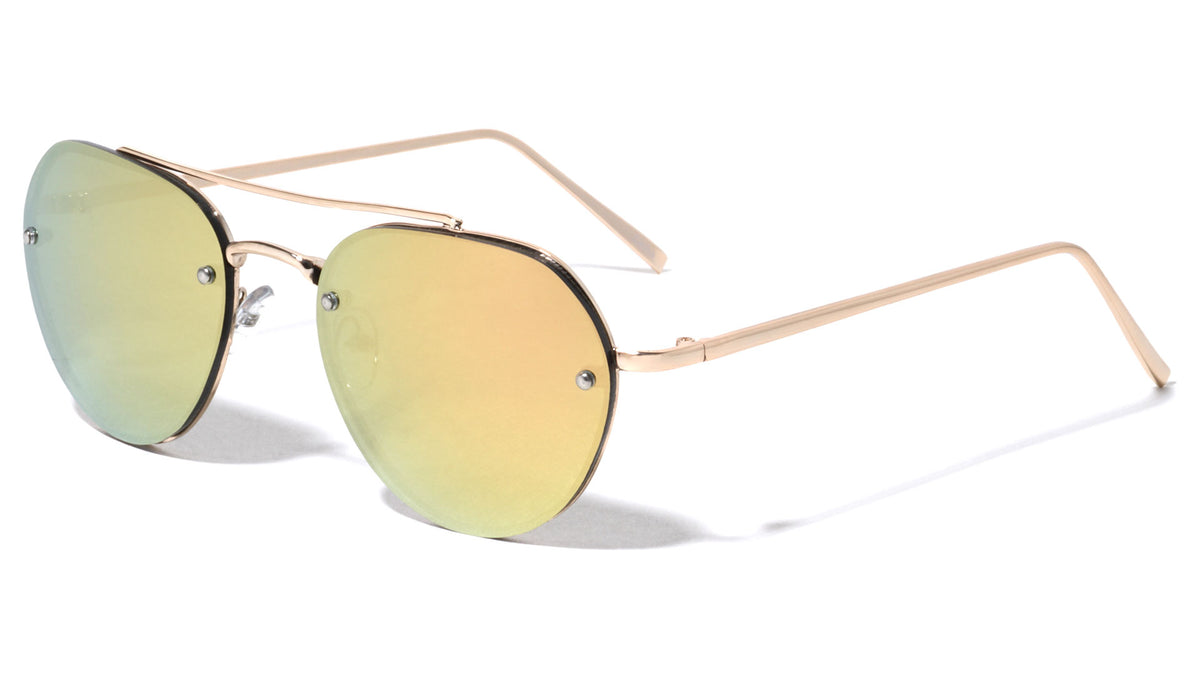 Rimless Color Mirror Aviators Wholesale Bulk Sunglasses