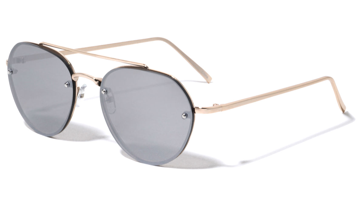 Rimless Color Mirror Aviators Wholesale Bulk Sunglasses