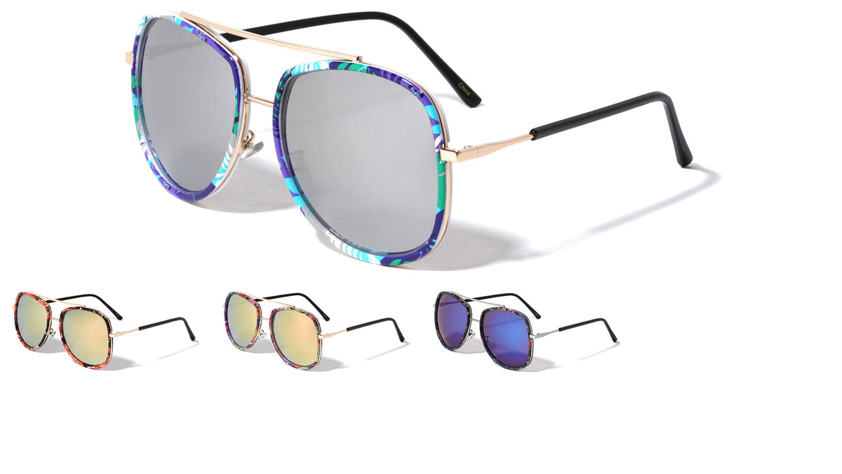 Aviators Flower Pattern Color Mirror Wholesale Sunglasses