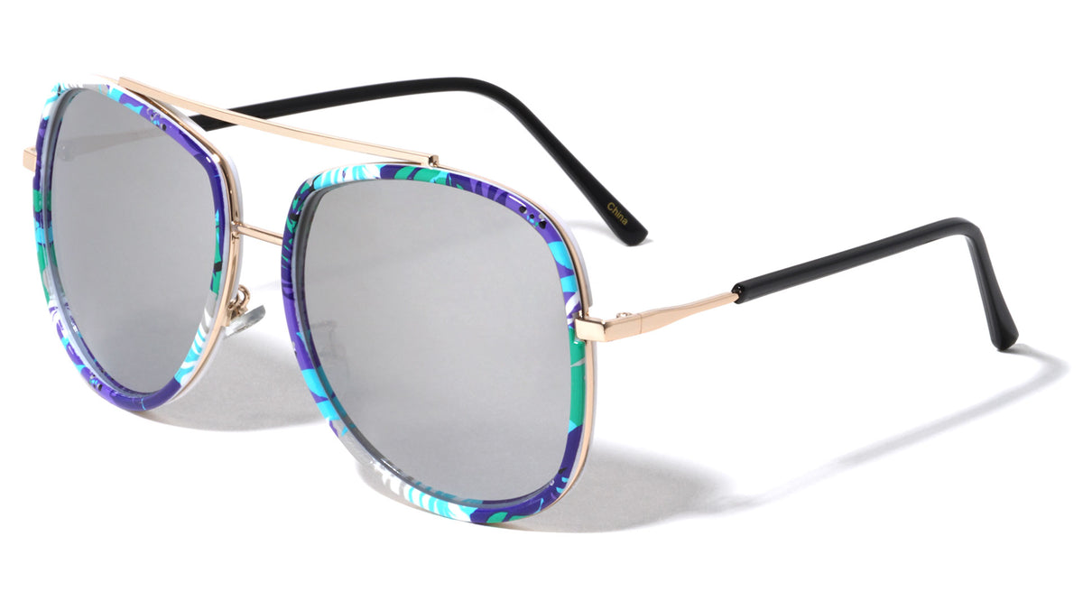 Aviators Flower Pattern Color Mirror Wholesale Sunglasses