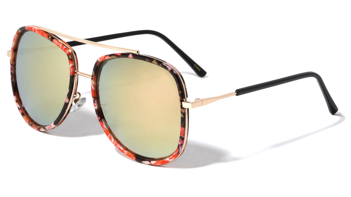 Aviators Flower Pattern Color Mirror Wholesale Sunglasses