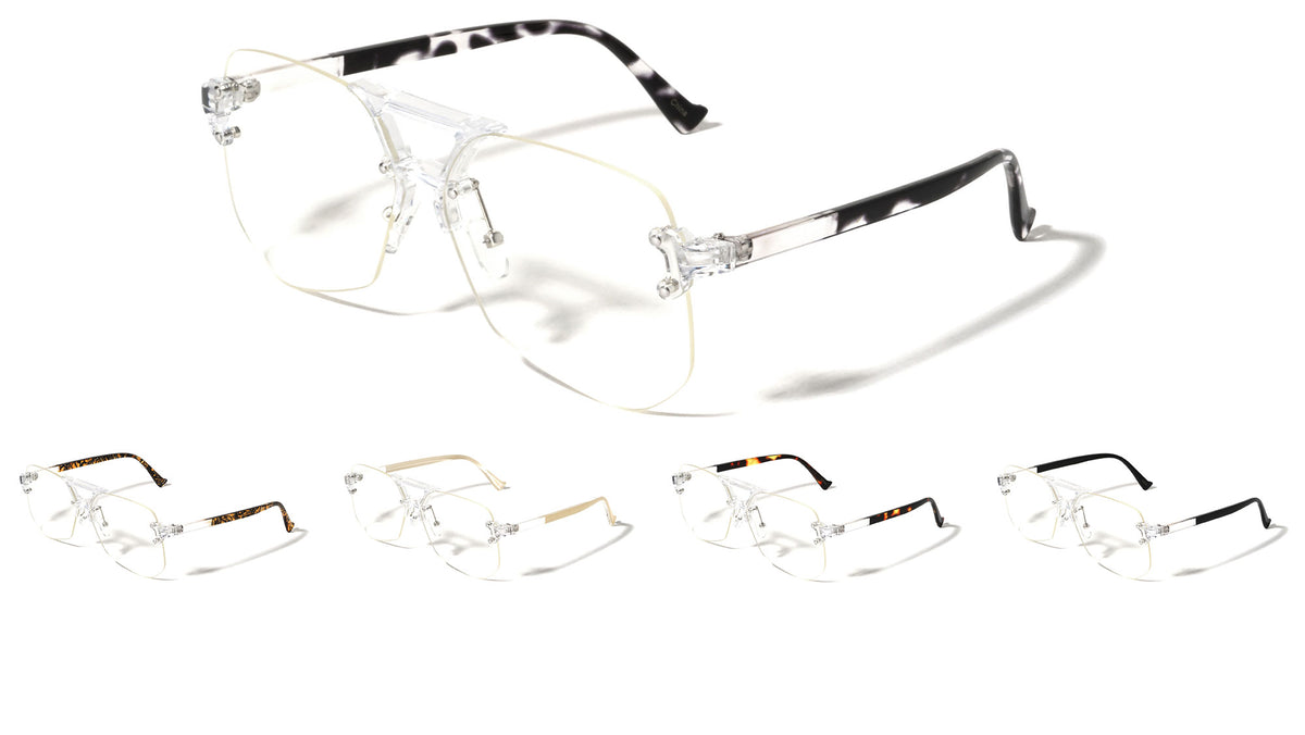 Rimless Angled Clear Lens Aviators Wholesale Bulk Glasses
