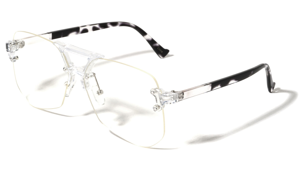 Rimless Angled Clear Lens Aviators Wholesale Bulk Glasses