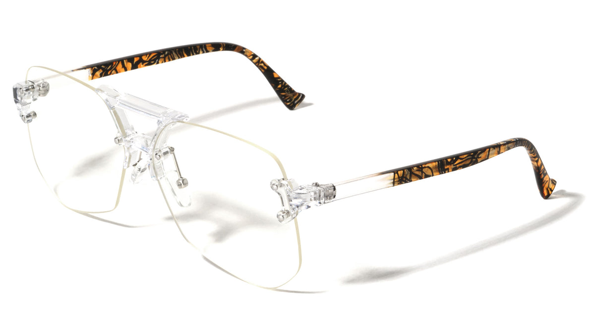 Rimless Angled Clear Lens Aviators Wholesale Bulk Glasses