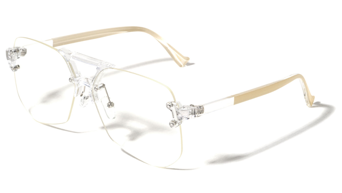 Rimless Angled Clear Lens Aviators Wholesale Bulk Glasses