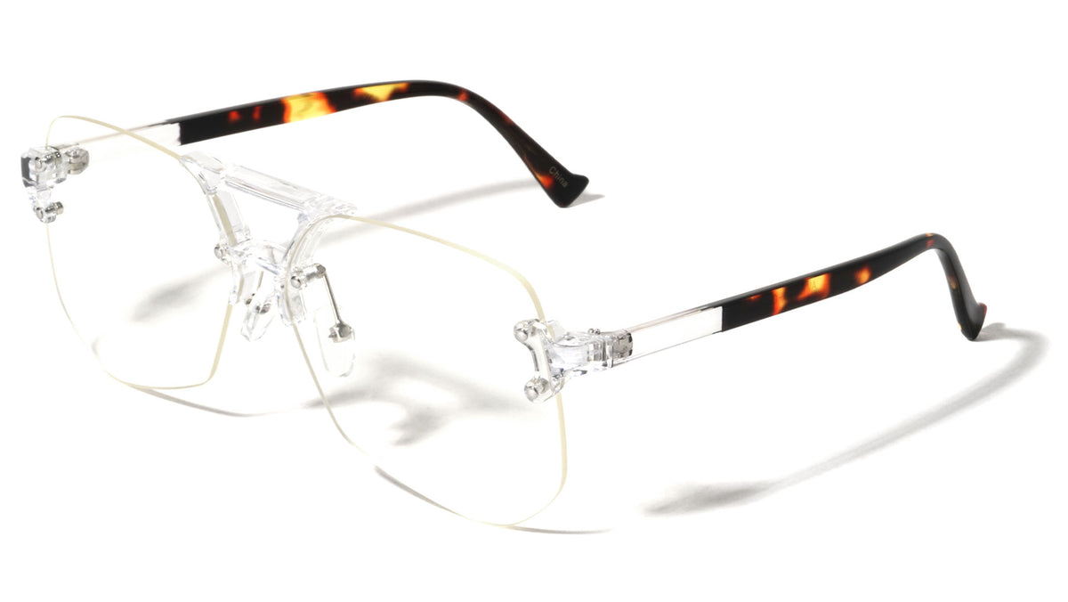 Rimless Angled Clear Lens Aviators Wholesale Bulk Glasses