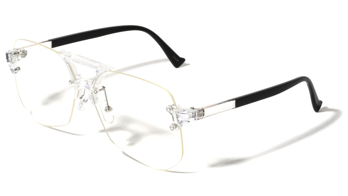 Rimless Angled Clear Lens Aviators Wholesale Bulk Glasses