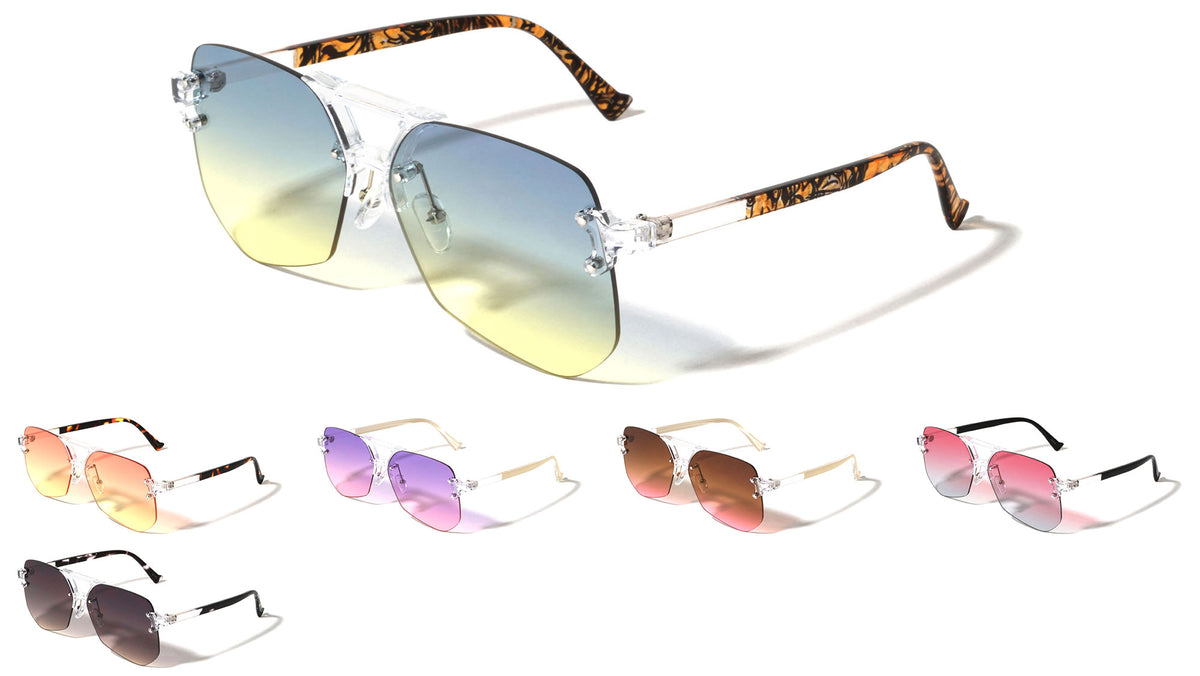 Rimless Oceanic Color Aviators Wholesale Bulk Sunglasses