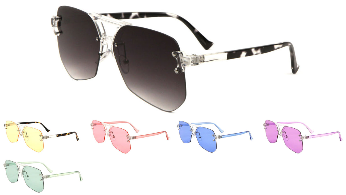 Rimless Color Lens Aviators Wholesale Bulk Sunglasses