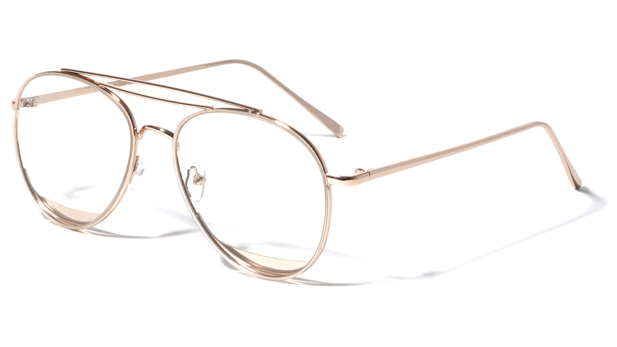 Aviators Bottom Shield Clear Lens Wholesale Bulk Glasses