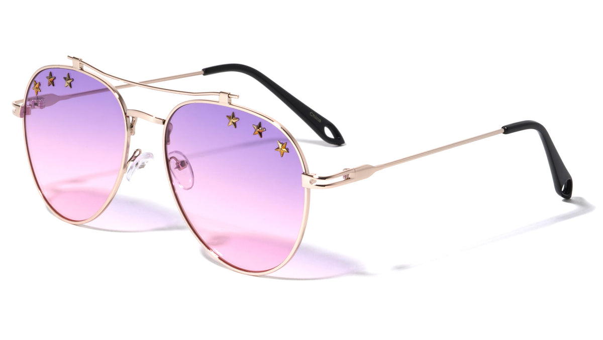 Star Studded Oceanic Color Aviators Wholesale Sunglasses