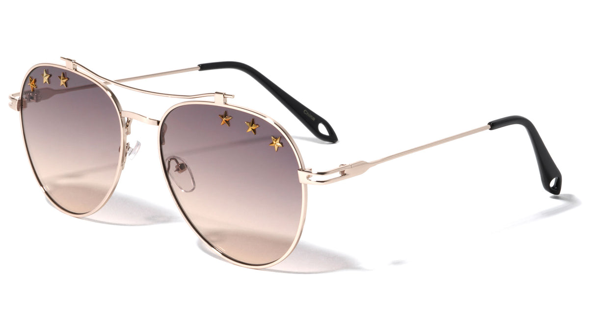 Star Studded Oceanic Color Aviators Wholesale Sunglasses