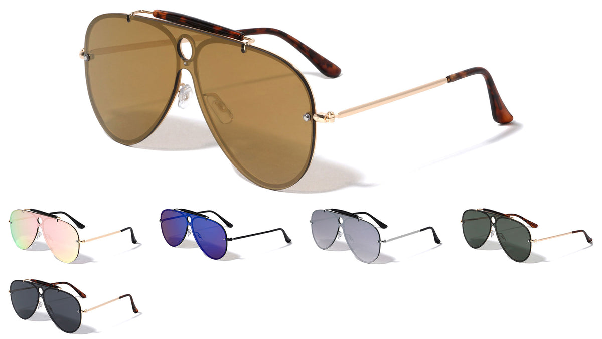 Top Bar Rimless Solid One Piece Lens Aviators Wholesale Sunglasses