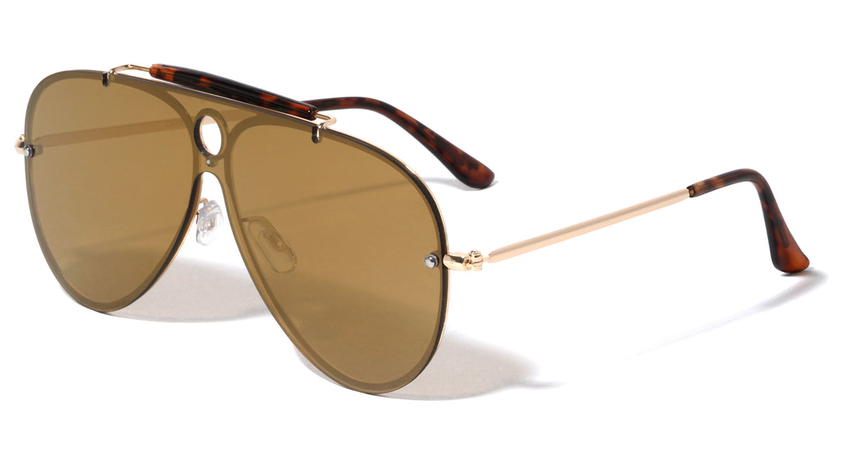 Top Bar Rimless Solid One Piece Lens Aviators Wholesale Sunglasses
