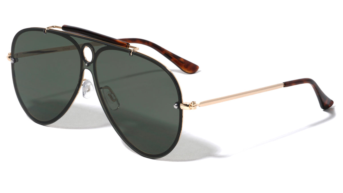 Top Bar Rimless Solid One Piece Lens Aviators Wholesale Sunglasses