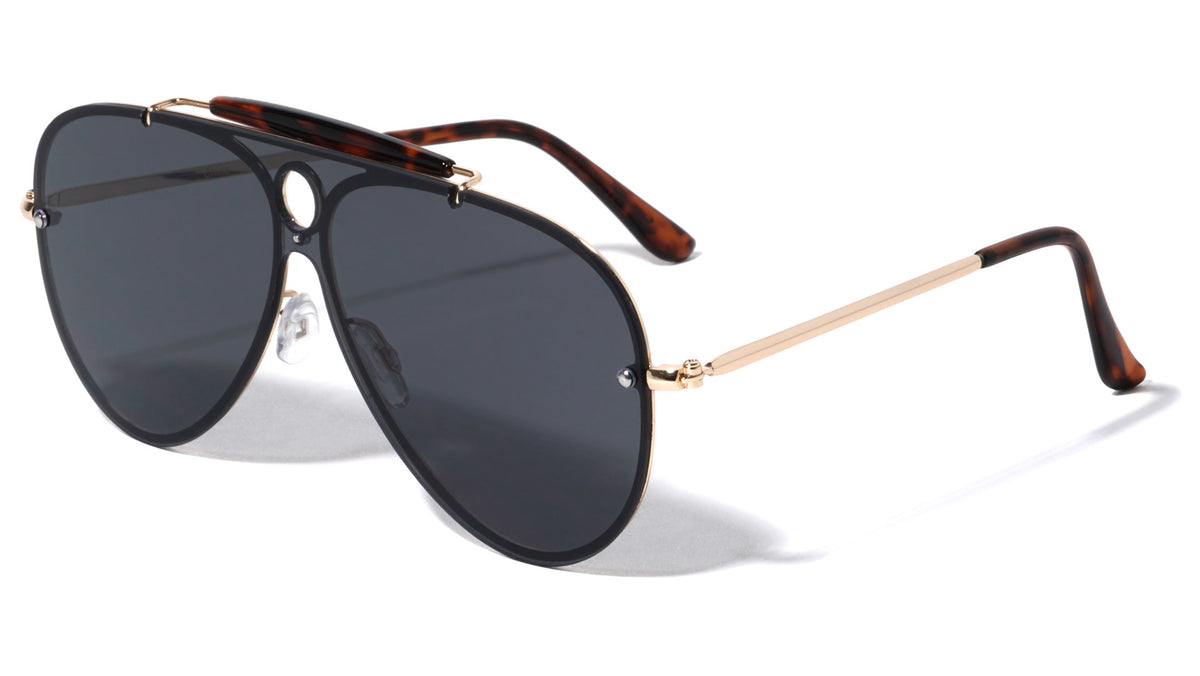 Top Bar Rimless Solid One Piece Lens Aviators Wholesale Sunglasses