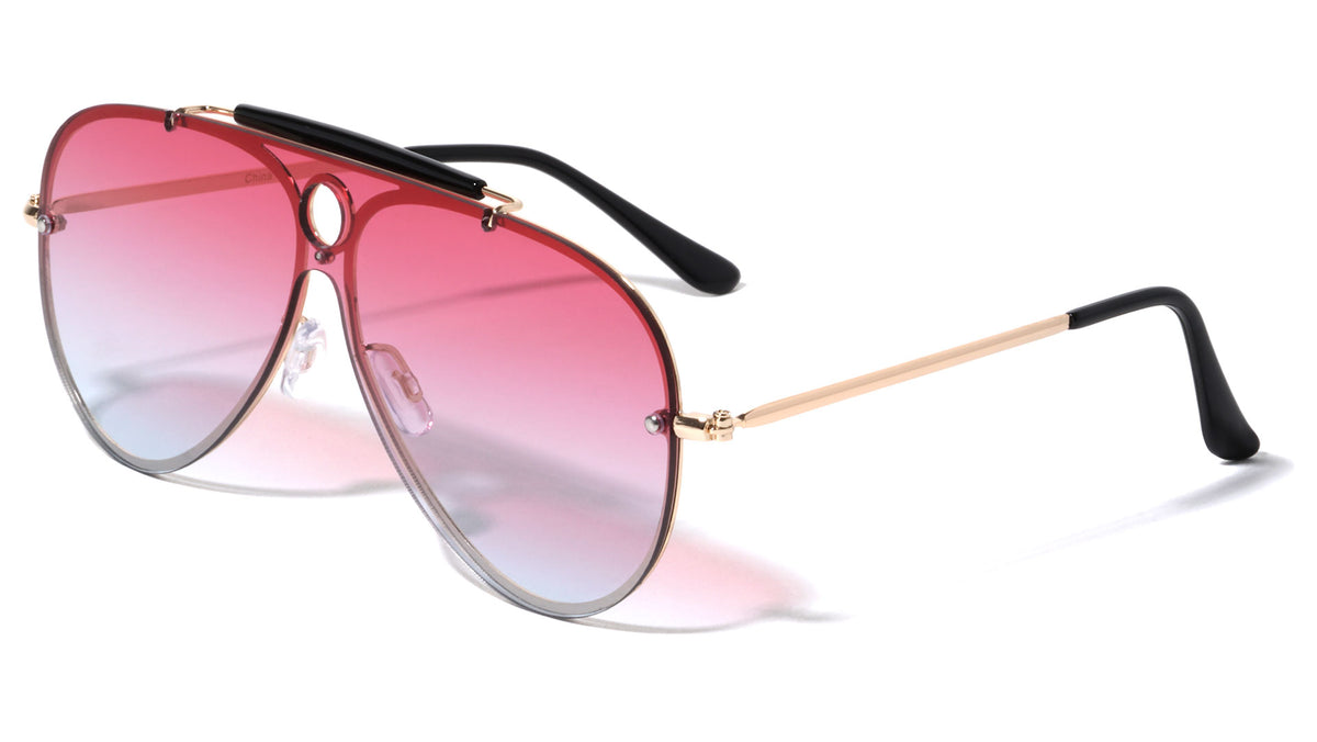 Top Bar Rimless Solid One Piece Oceanic Color Lens Wholesale Sunglasses