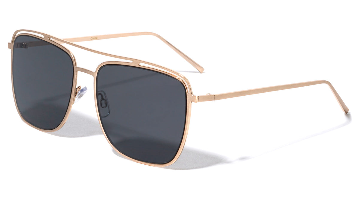 Squared Aviators Curved Brow Bar Fashion Wholesale Sunglasses