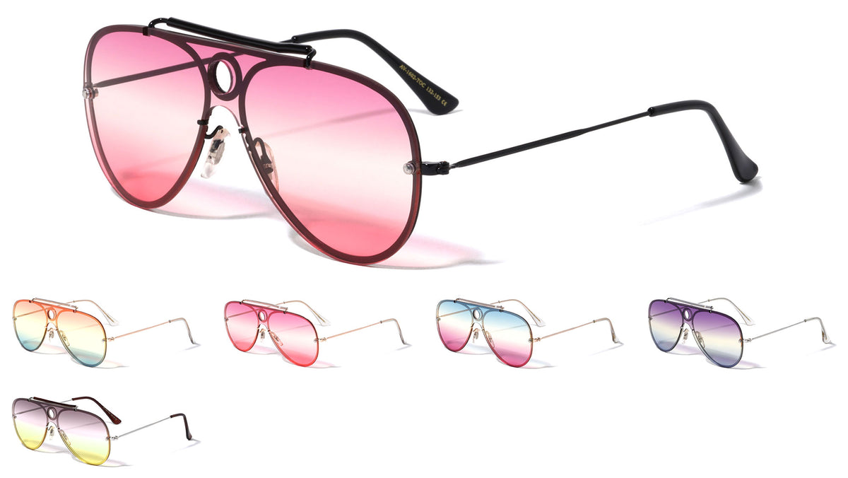 Triple Oceanic Color Solid One Piece Lens Top Bar Aviators Wholesale Sunglasses