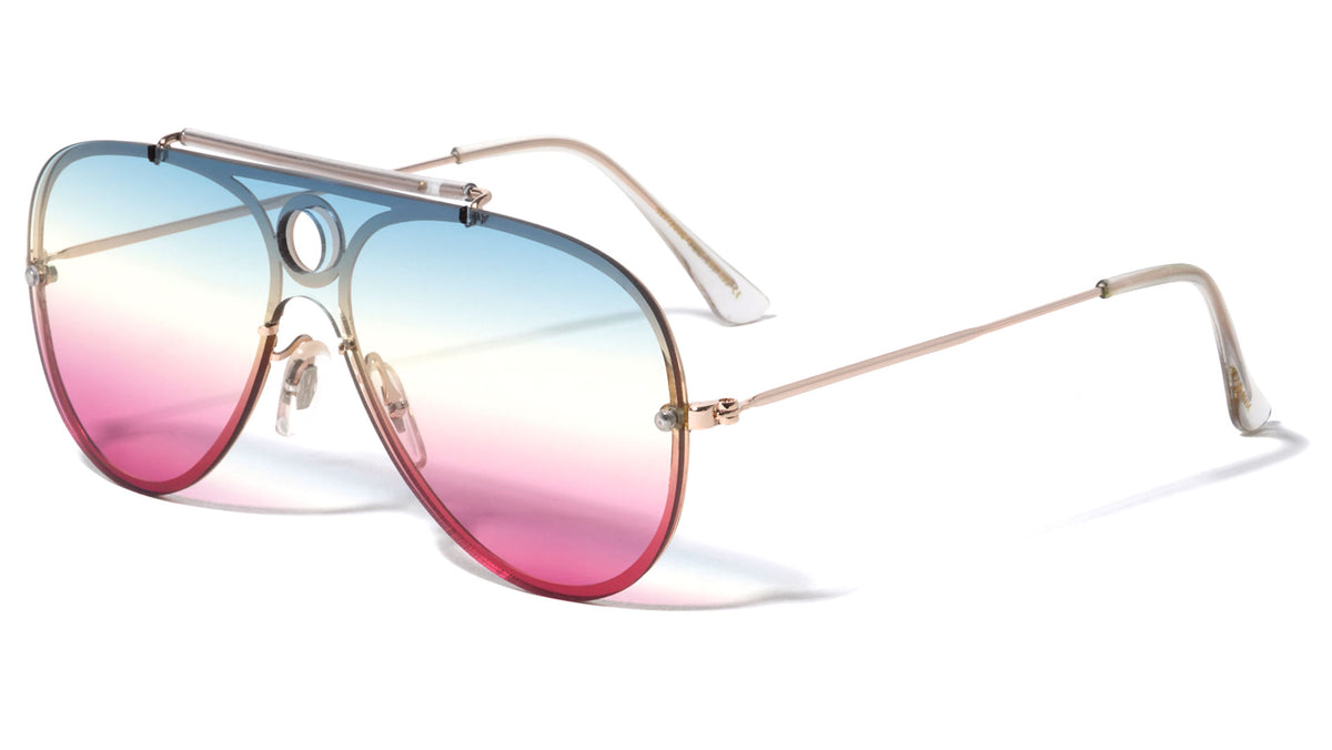 Triple Oceanic Color Solid One Piece Lens Top Bar Aviators Wholesale Sunglasses