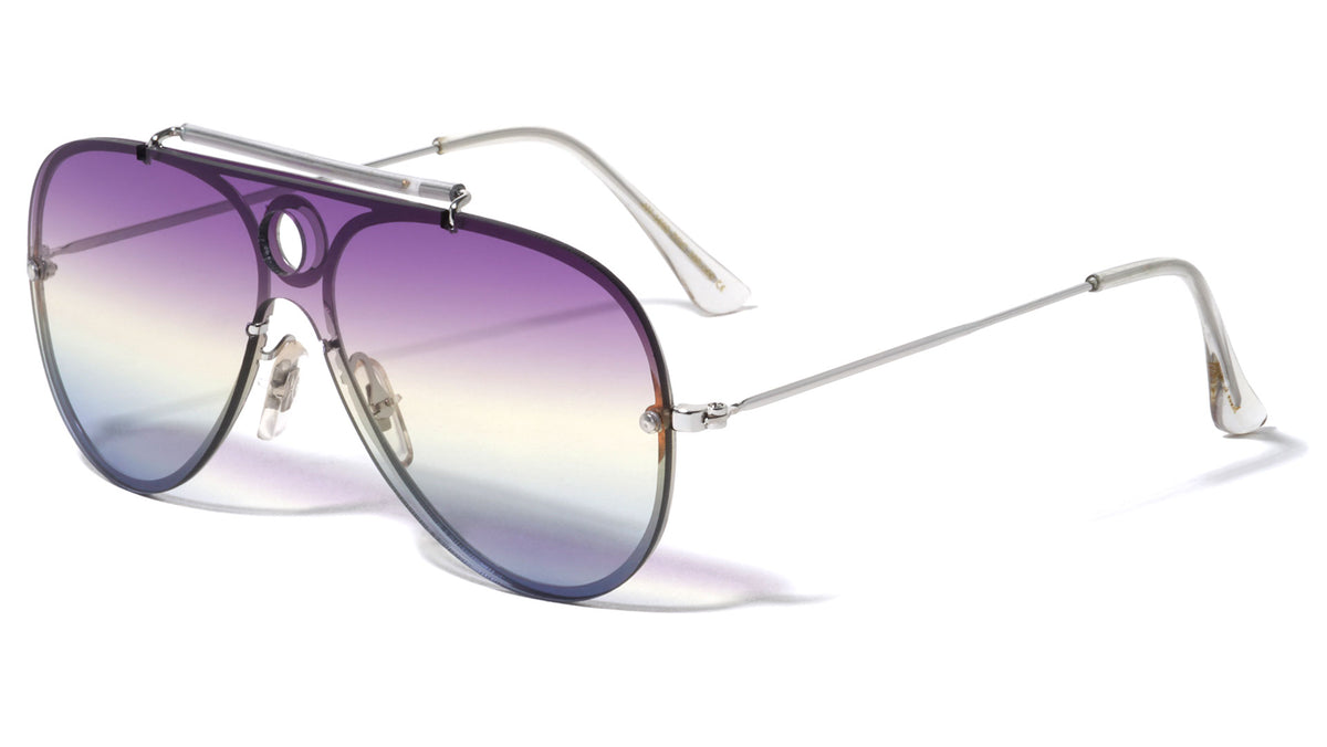 Triple Oceanic Color Solid One Piece Lens Top Bar Aviators Wholesale Sunglasses