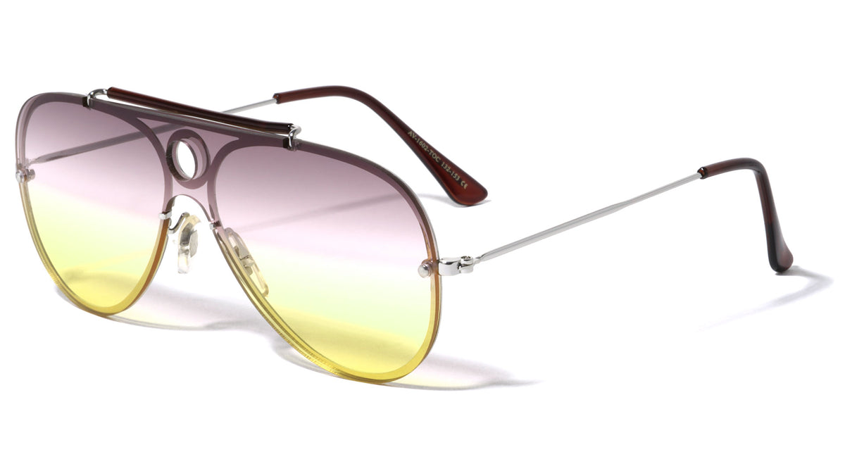Triple Oceanic Color Solid One Piece Lens Top Bar Aviators Wholesale Sunglasses