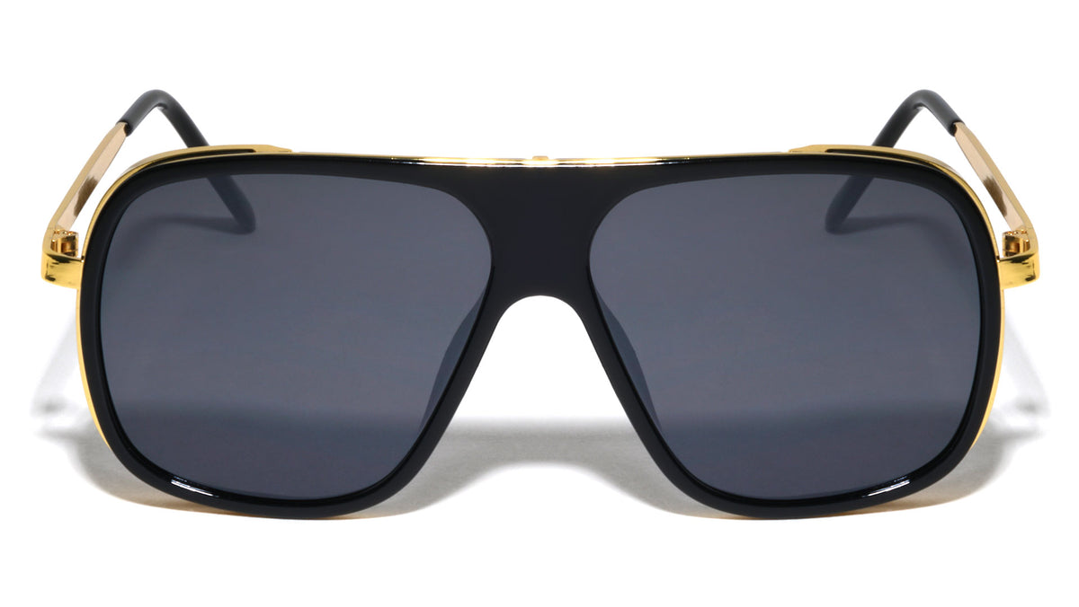 Flat Top Side Metal Shield Aviators Wholesale Sunglasses