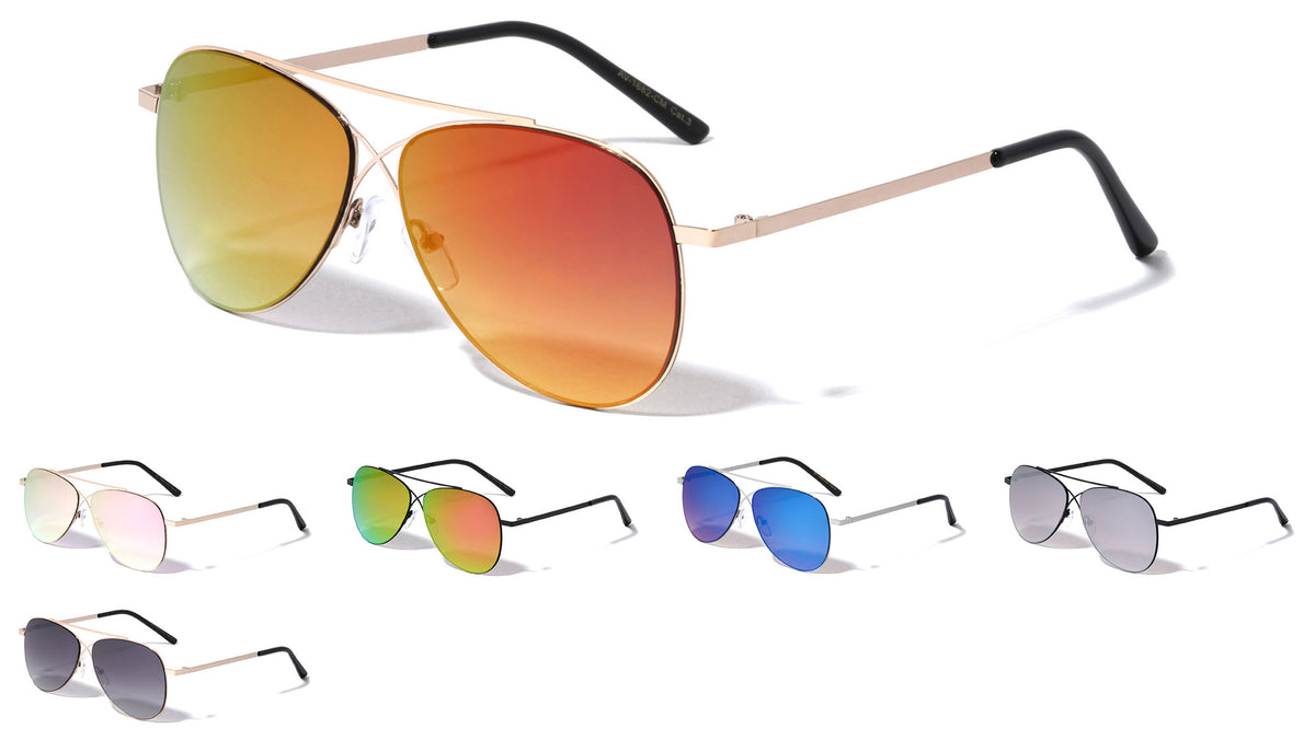 Cross Bridge Color Mirrored Aviators Wholesale Sunglasses