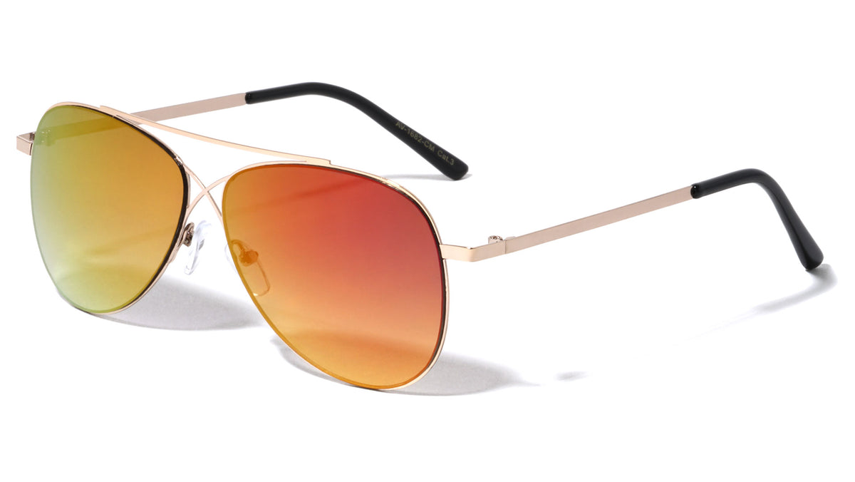 Cross Bridge Color Mirrored Aviators Wholesale Sunglasses