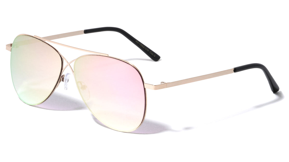 Cross Bridge Color Mirrored Aviators Wholesale Sunglasses