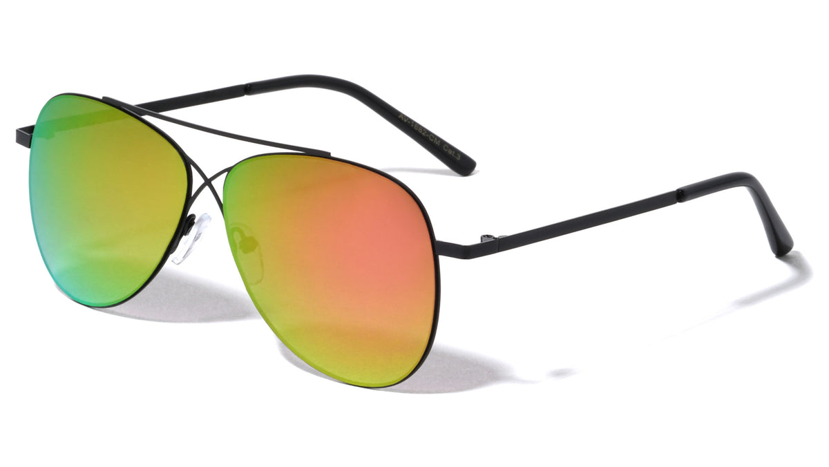 Cross Bridge Color Mirrored Aviators Wholesale Sunglasses
