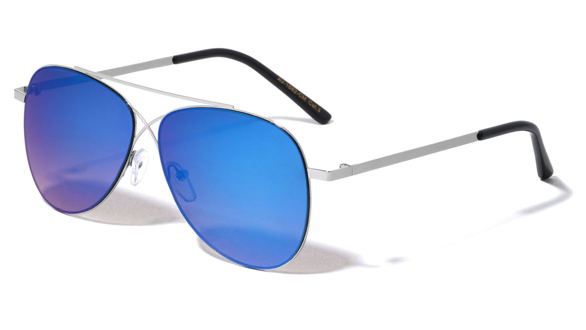 Cross Bridge Color Mirrored Aviators Wholesale Sunglasses