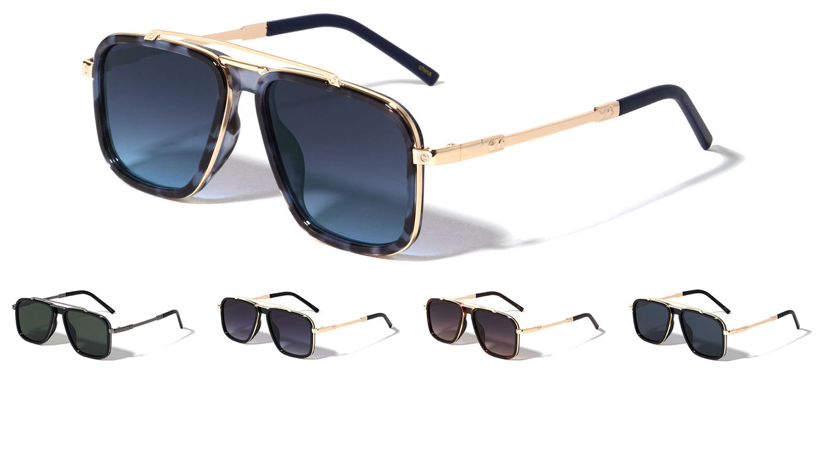 Double Plastic-Metal Frame Modern Squared Aviators Wholesale Sunglasses