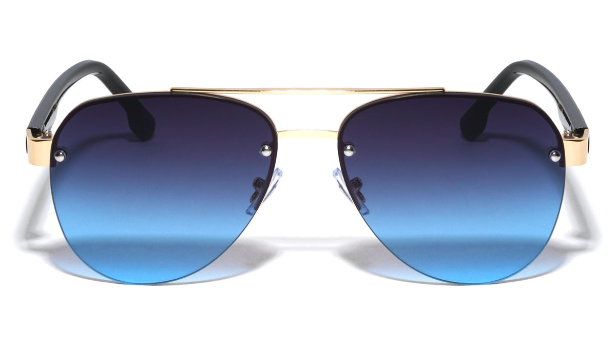 Three Color Bar Temple Semi-Rimless Aviators Wholesale Sunglasses