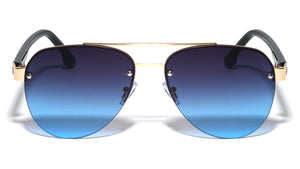 Three Color Bar Temple Semi-Rimless Aviators Wholesale Sunglasses