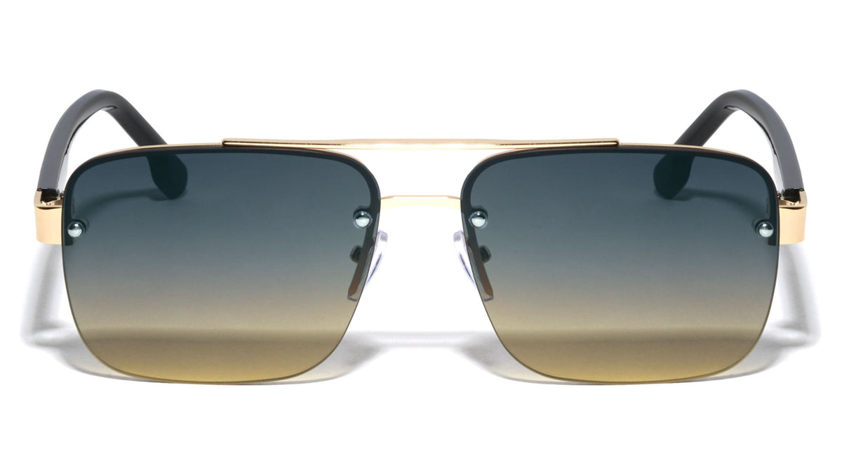 Three Color Bar Temple Semi-Rimless Square Aviators Wholesale Sunglasses