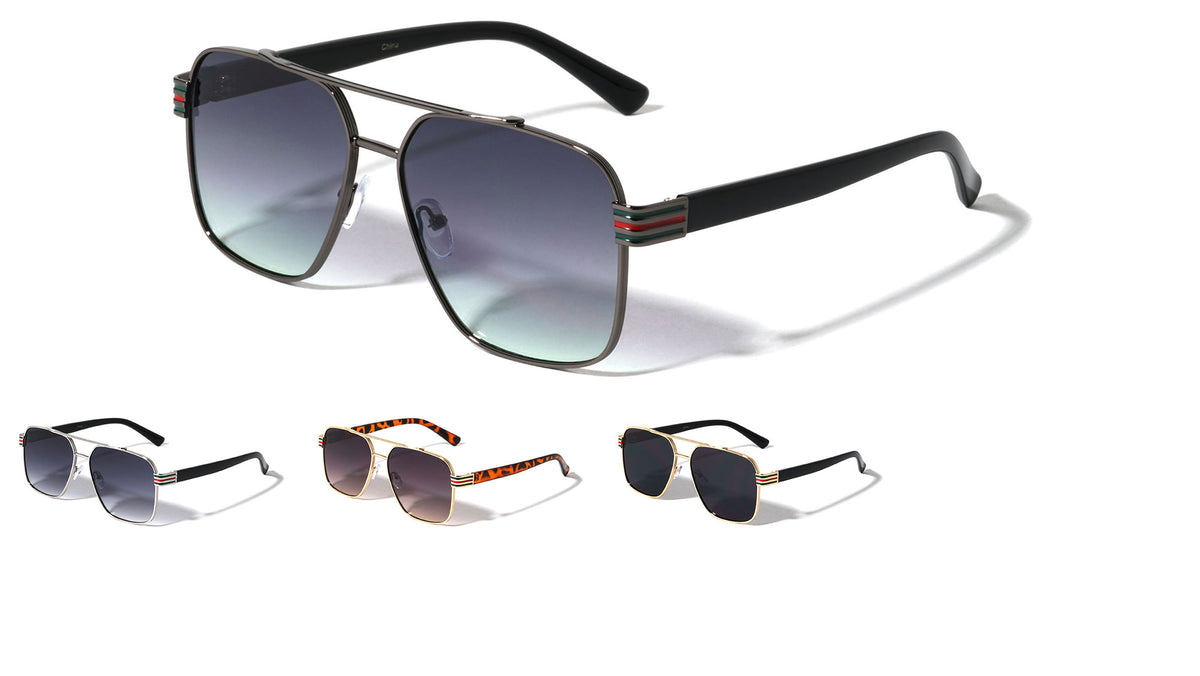 Three Color Bar Hinge Modern Square Aviators Wholesale Sunglasses