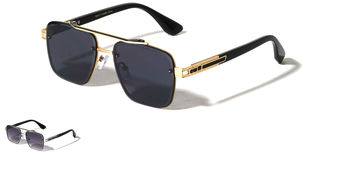 Rimless Diamond Edge Lens Art Deco Hinge Square Aviators Wholesale Sunglasses