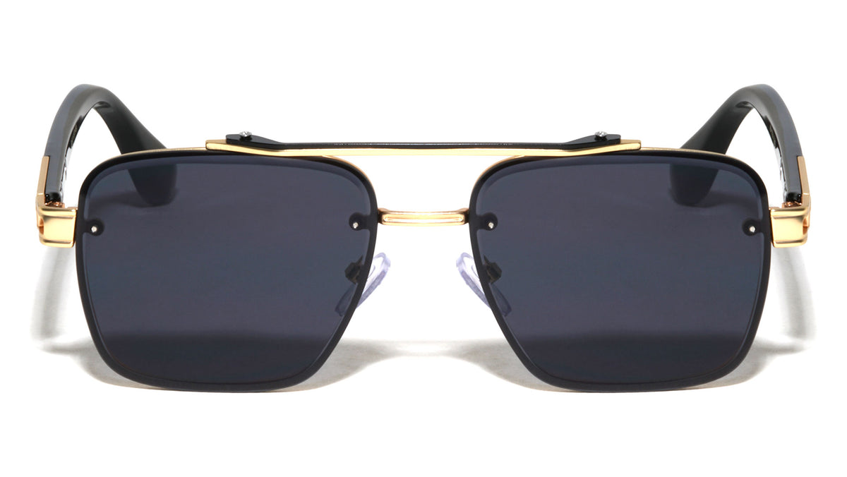 Rimless Diamond Edge Lens Art Deco Hinge Square Aviators Wholesale Sunglasses