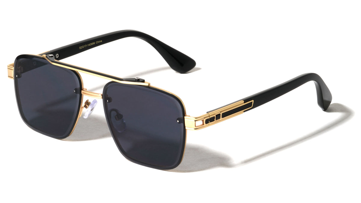 Rimless Diamond Edge Lens Art Deco Hinge Square Aviators Wholesale Sunglasses