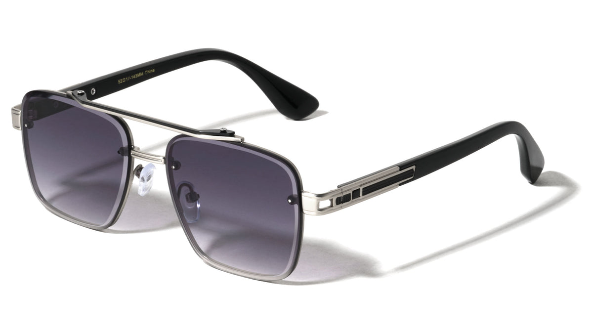 Rimless Diamond Edge Lens Art Deco Hinge Square Aviators Wholesale Sunglasses