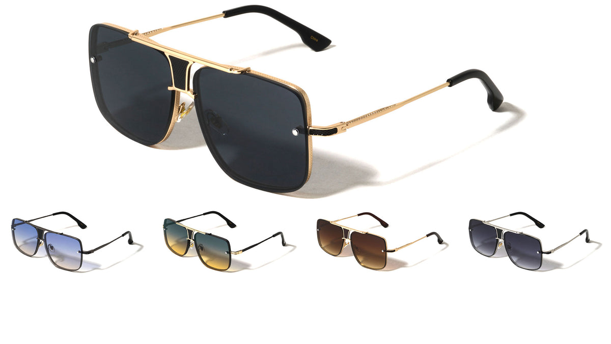 Rimless Frame Texture Accent Modern Square Aviators Wholesale Sunglasses